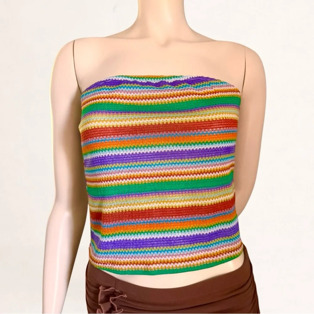 SHEIN Boho Bandeau Tube Top Strapless Knit Crop Y2K Summer Size Large - Picture 3 of 14